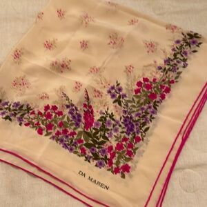 DA MAREN Cream Floral Scarf with Pink Border